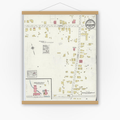 Old map wall art mockup — magnetic wood frame on white wall — Sanborn Fire Insurance Map from Snydertown, Northumberland County, Pennsylvania (1921), Sheet #0001