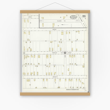 Old map wall art mockup — magnetic wood frame on white wall — Sanborn Fire Insurance Map from Old Forge, Lackawanna County, Pennsylvania (1914), Sheet #0023