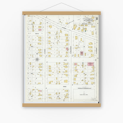 Old map wall art mockup — magnetic wood frame on white wall — Sanborn Fire Insurance Map from Crestline, Crawford County, Ohio (1901), Sheet #0002
