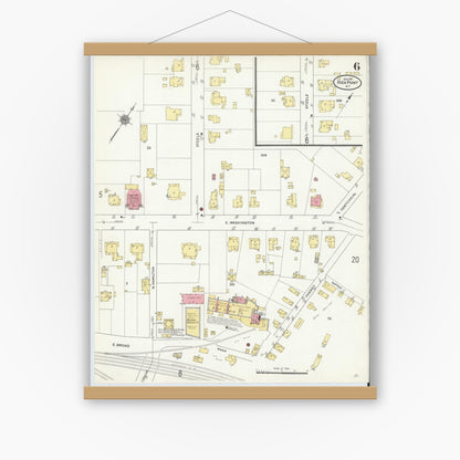 Old map wall art mockup — magnetic wood frame on white wall — Sanborn Fire Insurance Map from High Point, Guilford County, North Carolina (1911), Sheet #0006