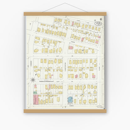 Old map wall art mockup — magnetic wood frame on white wall — Sanborn Fire Insurance Map from Peru, Miami County, Indiana (1906), Sheet #0006