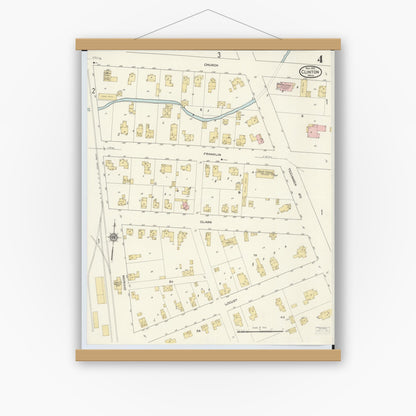 Old map wall art mockup — magnetic wood frame on white wall — Sanborn Fire Insurance Map from Clinton, Lenawee County, Michigan (1912), Sheet #0004