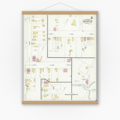 Old map wall art mockup — magnetic wood frame on white wall — Sanborn Fire Insurance Map from Haddonfield, Camden County, New Jersey (1908), Sheet #0002
