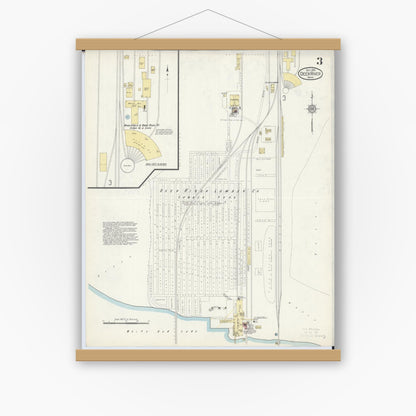 Old map wall art mockup — magnetic wood frame on white wall — Sanborn Fire Insurance Map from Deer River, Itasca County, Minnesota (1913), Sheet #0003
