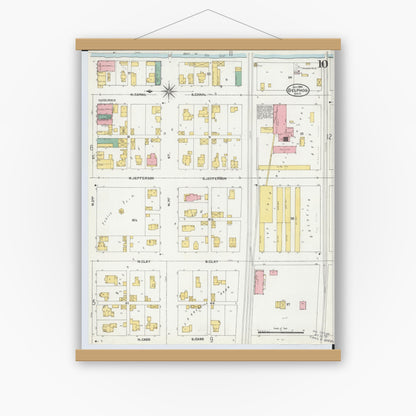Old map wall art mockup — magnetic wood frame on white wall — Sanborn Fire Insurance Map from Delphos, Van Wert And Allen Counties, Ohio (1904), Sheet #0010