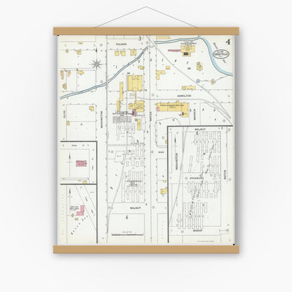 Old map wall art mockup — magnetic wood frame on white wall — Sanborn Fire Insurance Map from Grayville, White And Edwards Counties, Illinois (1900), Sheet #0004