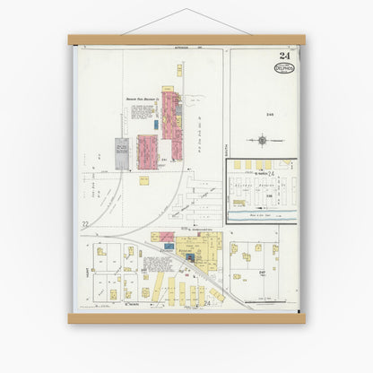 Old map wall art mockup — magnetic wood frame on white wall — Sanborn Fire Insurance Map from Delphos, Van Wert And Allen Counties, Ohio (1921), Sheet #0024