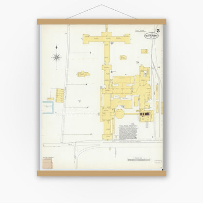 Old map wall art mockup — magnetic wood frame on white wall — Sanborn Fire Insurance Map from West Palm Beach, Dade County, Florida (1903), Sheet #0005