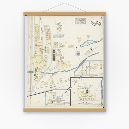 Old map wall art mockup — magnetic wood frame on white wall — Sanborn Fire Insurance Map from Youngstown, Mahoning County, Ohio (1884), Sheet #0010