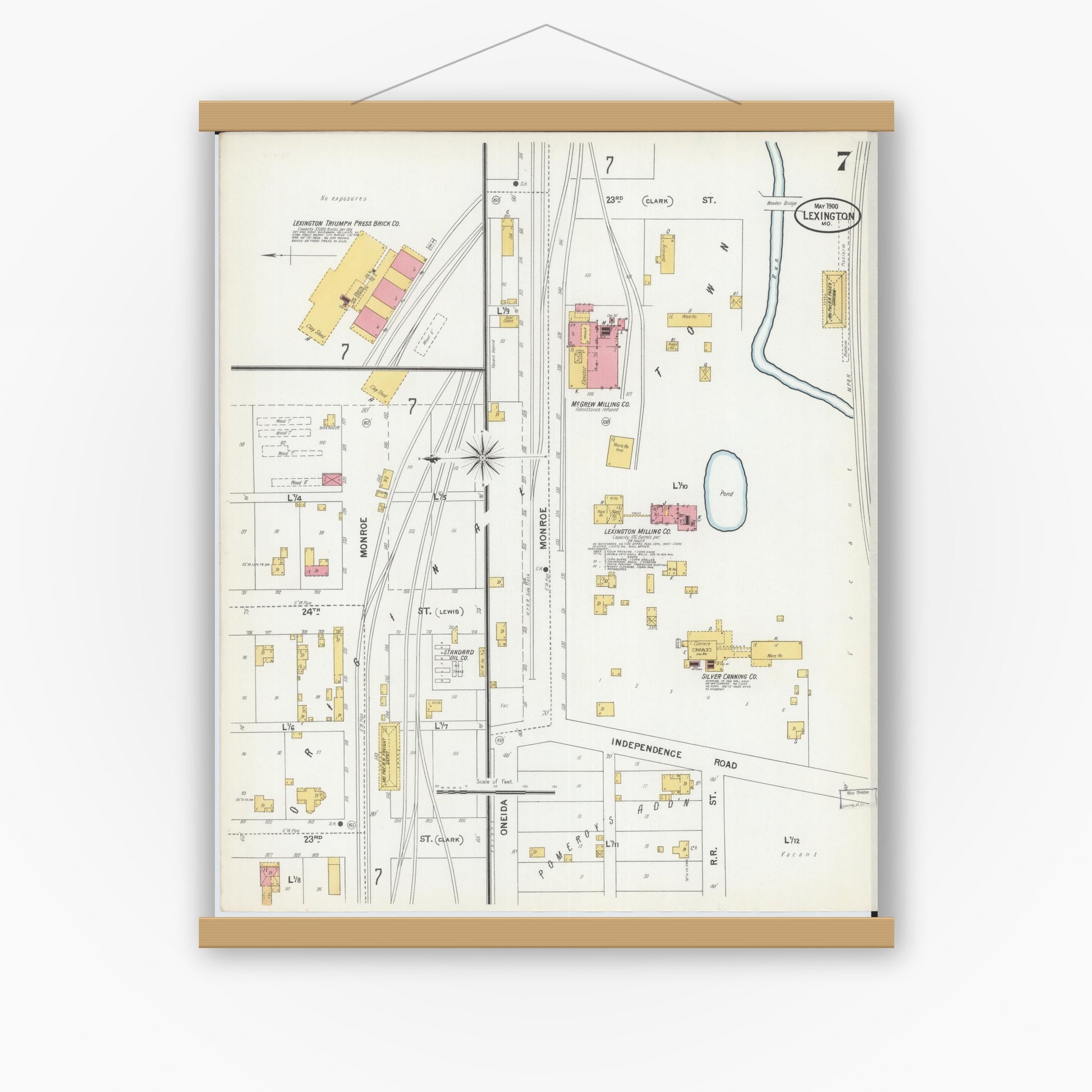 Old map wall art mockup — magnetic wood frame on white wall — Sanborn Fire Insurance Map from Lexington, Lafayette County, Missouri (1900), Sheet #0007