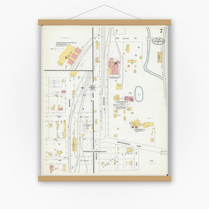 Old map wall art mockup — magnetic wood frame on white wall — Sanborn Fire Insurance Map from Lexington, Lafayette County, Missouri (1900), Sheet #0007
