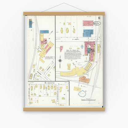 Old map wall art mockup — magnetic wood frame on white wall — Sanborn Fire Insurance Map from Medina, Medina County, Ohio (1911), Sheet #0006
