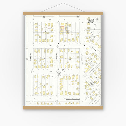 Old map wall art mockup — magnetic wood frame on white wall — Sanborn Fire Insurance Map from Waterloo, Black Hawk County, Iowa (1906), Sheet #0011