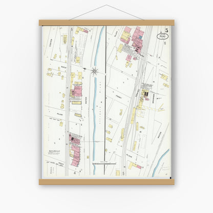 Old map wall art mockup — magnetic wood frame on white wall — Sanborn Fire Insurance Map from Peru, La Salle County, Illinois (1909), Sheet #0005