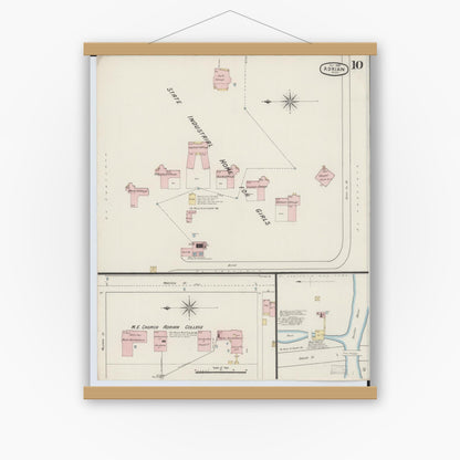 Old map wall art mockup — magnetic wood frame on white wall — Sanborn Fire Insurance Map from Adrian, Lenawee County, Michigan (1888), Sheet #0010
