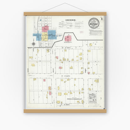 Old map wall art mockup — magnetic wood frame on white wall — Sanborn Fire Insurance Map from New Prague, Scott And Le Sueur, Minnesota (1911), Sheet #0001