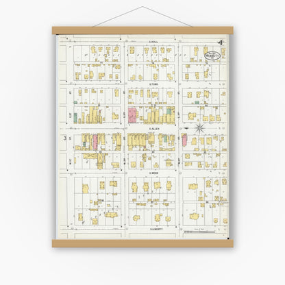 Old map wall art mockup — magnetic wood frame on white wall — Sanborn Fire Insurance Map from Webb City, Jasper County, Missouri (1900), Sheet #0004