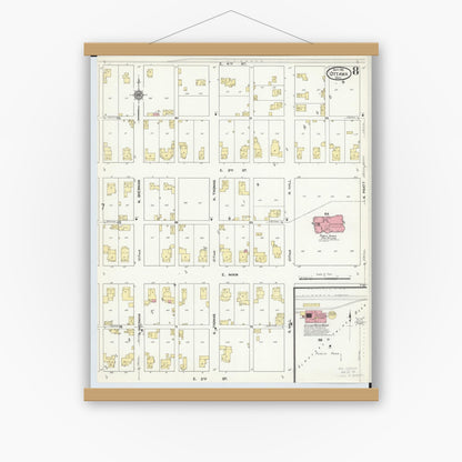 Old map wall art mockup — magnetic wood frame on white wall — Sanborn Fire Insurance Map from Ottawa, Putnam County, Ohio (1911), Sheet #0008