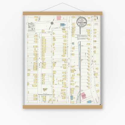 Old map wall art mockup — magnetic wood frame on white wall — Sanborn Fire Insurance Map from Yeagertown, Mifflin County, Pennsylvania (1910), Sheet #0001