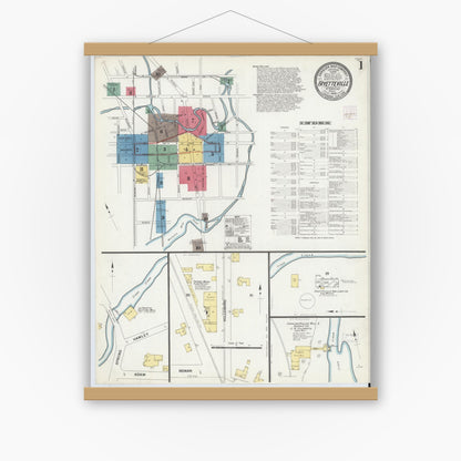 Old map wall art mockup — magnetic wood frame on white wall — Sanborn Fire Insurance Map from Fayetteville, Cumberland County, North Carolina (1908) - Complete Map Set
