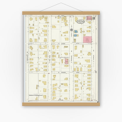 Old map wall art mockup — magnetic wood frame on white wall — Sanborn Fire Insurance Map from Lakeland, Polk County, Florida (1917), Sheet #0011