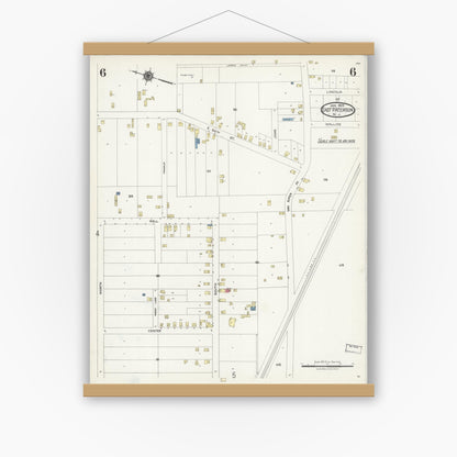 Old map wall art mockup — magnetic wood frame on white wall — Sanborn Fire Insurance Map from East Paterson, Bergen County, New Jersey (1925), Sheet #0006