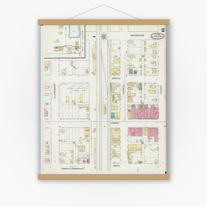 Old map wall art mockup — magnetic wood frame on white wall — Sanborn Fire Insurance Map from Lanark, Carroll County, Illinois (1893), Sheet #0002