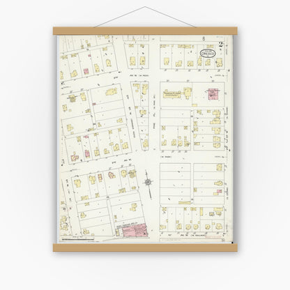 Old map wall art mockup — magnetic wood frame on white wall — Sanborn Fire Insurance Map from Cresco, Howard County, Iowa (1914), Sheet #0002
