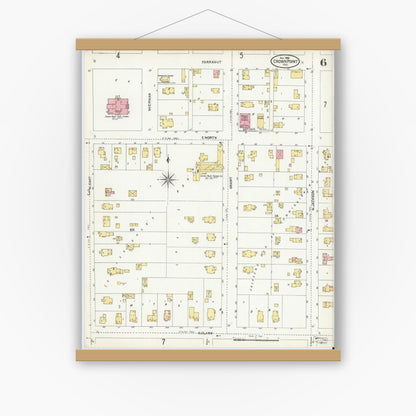 Old map wall art mockup — magnetic wood frame on white wall — Sanborn Fire Insurance Map from Crown Point, Lake County, Indiana (1905), Sheet #0006