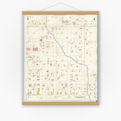 Old map wall art mockup — magnetic wood frame on white wall — Sanborn Fire Insurance Map from Goliad, Goliad County, Texas (1944), Sheet #0004
