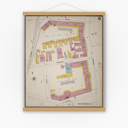 Old map wall art mockup — magnetic wood frame on white wall — Sanborn Fire Insurance Map from Saratoga, Saratoga County, New York (1900), Sheet #0010