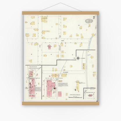 Old map wall art mockup — magnetic wood frame on white wall — Sanborn Fire Insurance Map from Hillsboro, Orange County, North Carolina (1911), Sheet #0002