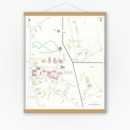 Old map wall art mockup — magnetic wood frame on white wall — Sanborn Fire Insurance Map from Norton, Bristol County, Massachusetts (1937), Sheet #0003