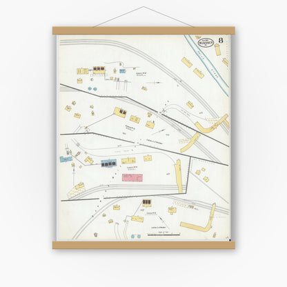 Old map wall art mockup — magnetic wood frame on white wall — Sanborn Fire Insurance Map from Windber, Somerset County, Pennsylvania (1904), Sheet #0008