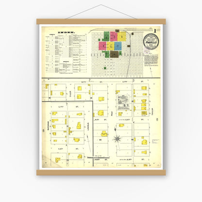 Old map wall art mockup — magnetic wood frame on white wall — Sanborn Fire Insurance Map from Amarillo, Potter County, Texas (1904), Sheet #0001
