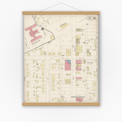 Old map wall art mockup — magnetic wood frame on white wall — Sanborn Fire Insurance Map from Brea, Orange County, California (1920), Sheet #0002