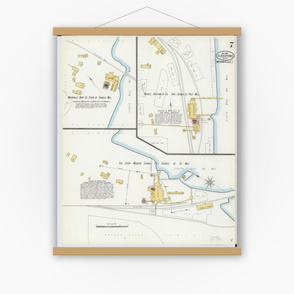 Old map wall art mockup — magnetic wood frame on white wall — Sanborn Fire Insurance Map from Gladstone, Delta County, Michigan (1900), Sheet #0007