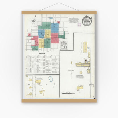 Old map wall art mockup — magnetic wood frame on white wall — Sanborn Fire Insurance Map from Brenham, Washington County, Texas (1906), Sheet #0001