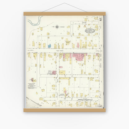 Old map wall art mockup — magnetic wood frame on white wall — Sanborn Fire Insurance Map from Wolcottville, Noble And LaGrange Counties, Indiana (1914), Sheet #0002