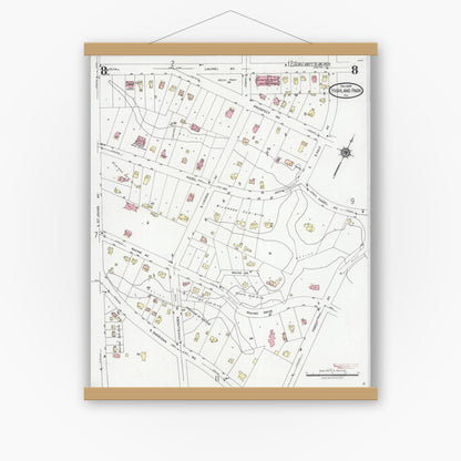 Old map wall art mockup — magnetic wood frame on white wall — Sanborn Fire Insurance Map from Highland Park, Lake County, Illinois (1924), Sheet #0008