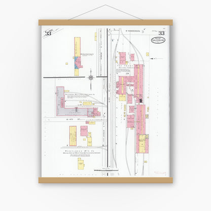 Old map wall art mockup — magnetic wood frame on white wall — Sanborn Fire Insurance Map from Galesburg, Knox County, Illinois (1927), Sheet #0033
