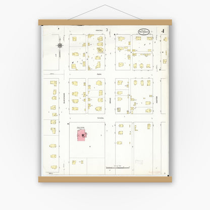 Old map wall art mockup — magnetic wood frame on white wall — Sanborn Fire Insurance Map from Reinbeck, Grundy County, Iowa (1911), Sheet #0004
