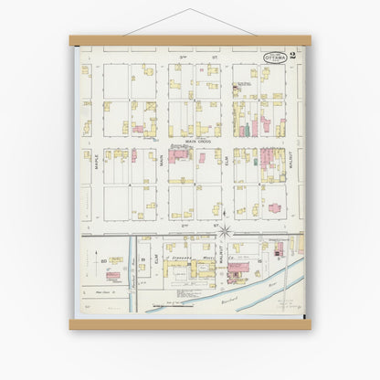 Old map wall art mockup — magnetic wood frame on white wall — Sanborn Fire Insurance Map from Ottawa, Putnam County, Ohio (1893), Sheet #0002