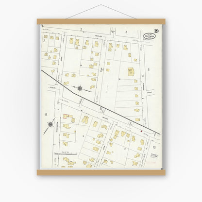 Old map wall art mockup — magnetic wood frame on white wall — Sanborn Fire Insurance Map from Whitman, Plymouth County, Massachusetts (1911), Sheet #0019