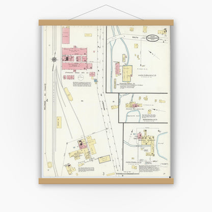Old map wall art mockup — magnetic wood frame on white wall — Sanborn Fire Insurance Map from Foxboro, Norfolk County, Massachusetts (1911), Sheet #0005