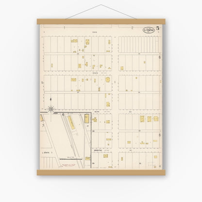 Old map wall art mockup — magnetic wood frame on white wall — Sanborn Fire Insurance Map from El Centro, Imperial County, California (1910), Sheet #0005