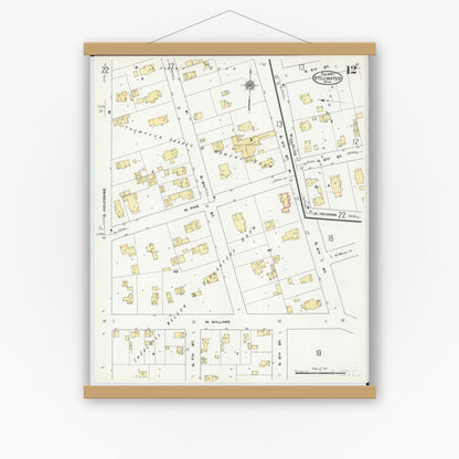 Old map wall art mockup — magnetic wood frame on white wall — Sanborn Fire Insurance Map from Stillwater, Washington County, Minnesota (1910), Sheet #0012