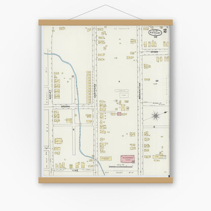 Old map wall art mockup — magnetic wood frame on white wall — Sanborn Fire Insurance Map from Ashley, Luzerne County, Pennsylvania (1891), Sheet #0002