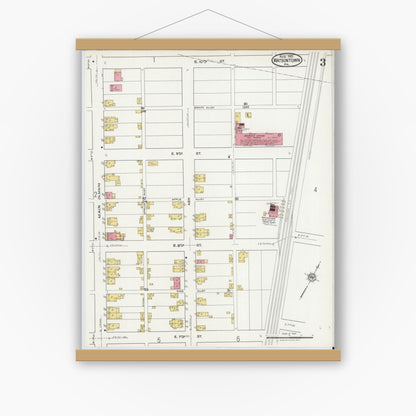Old map wall art mockup — magnetic wood frame on white wall — Sanborn Fire Insurance Map from Watsontown, Northumberland County, Pennsylvania (1921), Sheet #0003