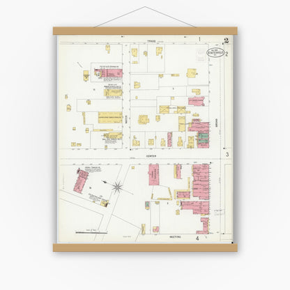 Old map wall art mockup — magnetic wood frame on white wall — Sanborn Fire Insurance Map from Statesville, Iredell County, North Carolina (1900), Sheet #0002